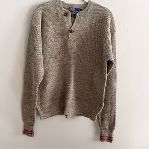 Polo Ralph Lauren Men's Large Beige Crewneck Sweater with Button Detail vintage
